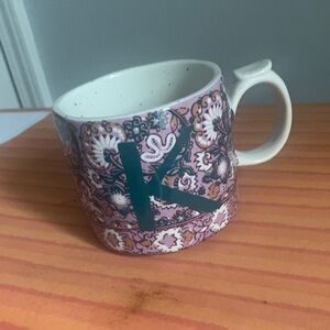 Anthropologie Pink and Teal Monogram K Mug